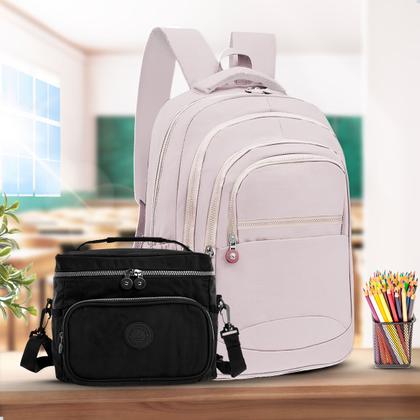 Imagem de Kit Escolar Mochila Feminina Espaçosa + Bolsa Térmica Marmita Pratico
