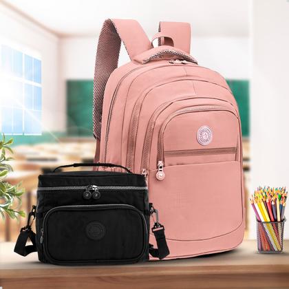 Imagem de Kit Escolar Mochila Feminina Espaçosa + Bolsa Térmica Marmita Pratico
