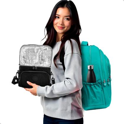 Imagem de Kit Escolar Mochila Feminina Espaçosa + Bolsa Térmica Marmita Pratico