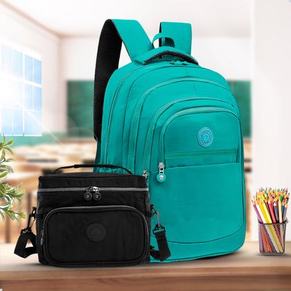 Imagem de Kit Escolar Mochila Feminina Espaçosa + Bolsa Térmica Marmita Pratico