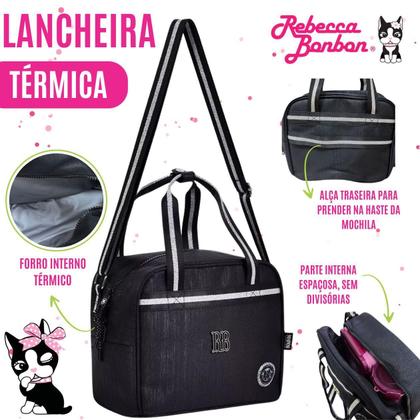 Imagem de Kit Escolar RB Mochila de Rodinha Lancheira Térmica Estojo Rebecca Bonbon para Menina Criança Aula Material Alças Confortáveis