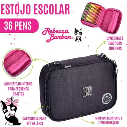 Imagem de Kit Escolar RB Mochila de Rodinha Lancheira Térmica Estojo Rebecca Bonbon para Menina Criança Aula Material Alças Confortáveis