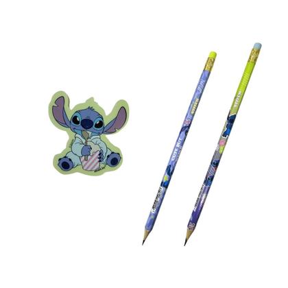Imagem de Kit Escolar Stitch Caderno 160F 10M + 2 Lápis + 1 Borracha