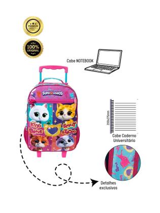 Imagem de Kit Escolar Super Gatinhos Mochila De Rodas Lancheira Estojo