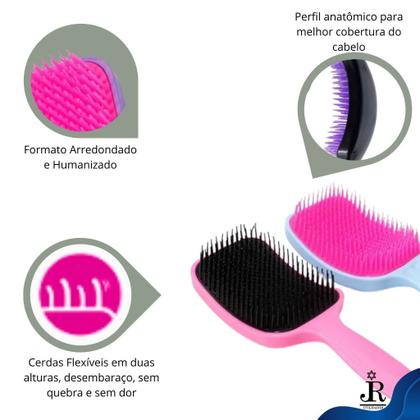 Imagem de Kit Escova Cabelo Raquete, Pente 3 Fileiras Fitagem, Pente Baby Hair Sombrancelha 2 em 1 Escovinha
