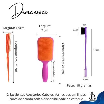 Imagem de Kit Escova Cabelo Raquete, Pente 3 Fileiras Fitagem, Pente Baby Hair Sombrancelha 2 em 1 Escovinha