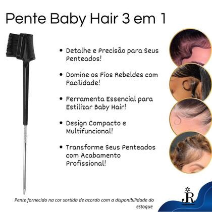 Imagem de Kit Escova Cabelo Raquete, Pente 3 Fileiras Fitagem, Pente Bay Hair 3 em 1 ponta fina aço metálica