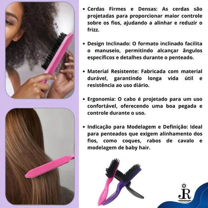 Imagem de Kit Escova de Cabelo 5 Fileiras + Pente 3 Fileiras Fitagem + Touca de Cetim Preta + Pente Garfo