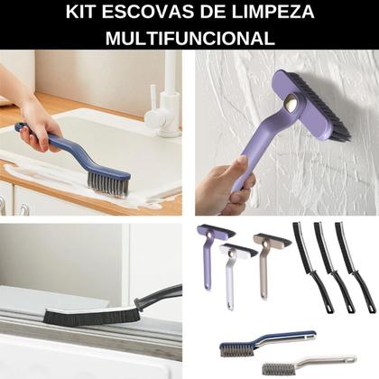 Imagem de Kit Escova De Limpeza Multiuso Cerdas Duras 2 em 1 Portátil C/ Pinça Cozinha Banheiro Multifuncional