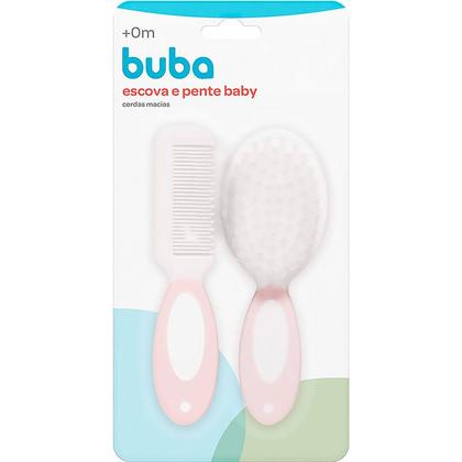 Imagem de Kit Escova e Pente Cerdas Macias Rosa 12643 - Buba