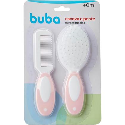 Imagem de Kit Escova e Pente Cerdas Macias Rosa 12643 - Buba