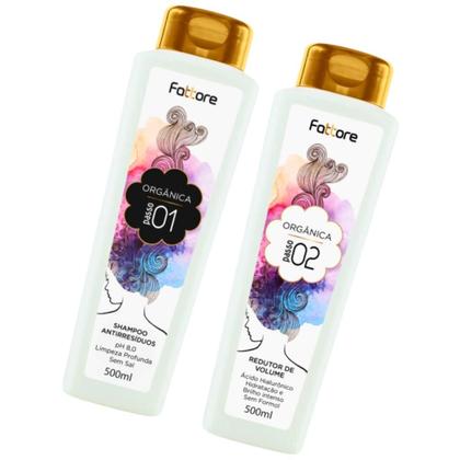 Imagem de Kit Escova Fattore Orgânica 500ml Shampoo e Redutor de Volume Hidratação e Brilho Intenso Sem Formol