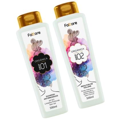 Imagem de Kit Escova Fattore Orgânica 500ml Shampoo e Redutor de Volume Hidratação e Brilho Intenso Sem Formol