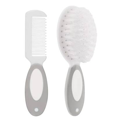 Imagem de Kit Escova Pente Cerdas Macias Arredondadas Cabelo Bebê Buba
