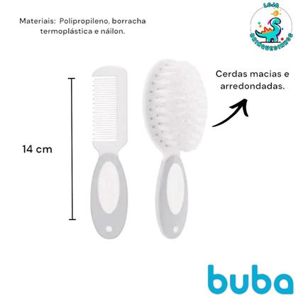 Imagem de Kit Escova Pente Cerdas Macias Arredondadas Cabelo Bebê Buba