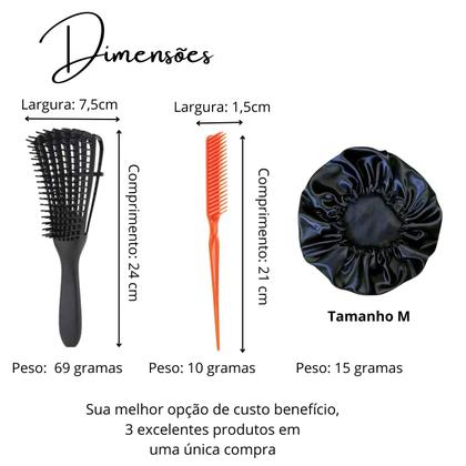 Imagem de Kit Escova Pente Polvo Cacho+ Pente 3 Fileiras + Touca Cetin