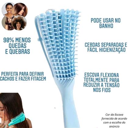 Imagem de Kit Escova Pente Polvo Cacho+ Pente 3 Fileiras + Touca Cetin