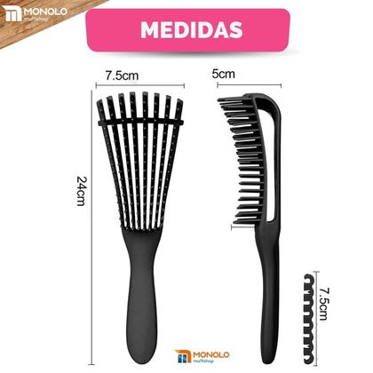 Imagem de Kit Escova Raquete + Escova Polvo Cabelo Cacheado Liso Ondulado Encaracolado Desembaraçadora Monolo