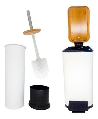 Imagem de Kit Escova Sanitária + Lixeira 5 Litros Retangular Em Inox