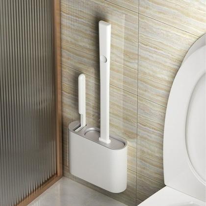Imagem de Kit escova sanitária silicone flexível com suporte fixador de parede