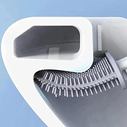 Imagem de Kit escova sanitária silicone flexível com suporte fixador de parede