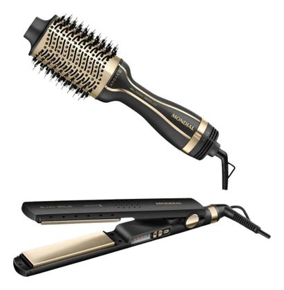 Imagem de Kit Escova Secadora & Prancha Mondial Black Gold 110v/220v - Preto/golg