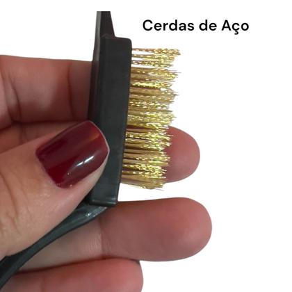 Imagem de Kit  Escovas Cerdas Aço Latão E Nylon Com Cabo Plástico