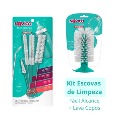 Imagem de Kit Escovas De Limpeza Fácil Alcance + Lava Copos Noviça