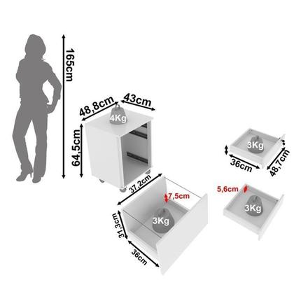 Imagem de Kit Escritório 5 Peças com 1 Escrivaninhas, 1 Gaveteiro, 1 Estante e 2 Armários Multiuso
