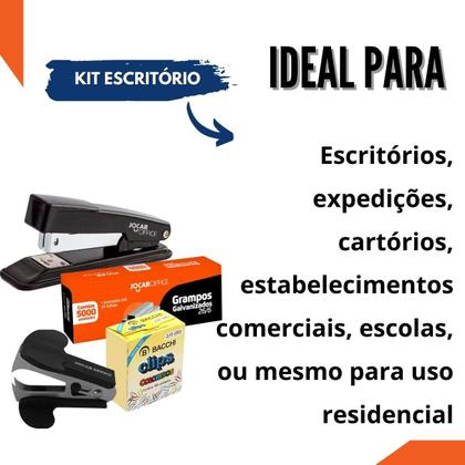 Imagem de Kit Escritório com Grampeador Metal + Grampo Galvanizado Clips e Extrator Ideal para Lojas Escolas Comércios Home Office