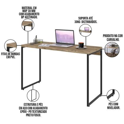 Imagem de Kit Escritório Estante Areta 3 Prateleiras Mesa Industrial Aspen 120cm C01 Carvalho - Lyam Decor