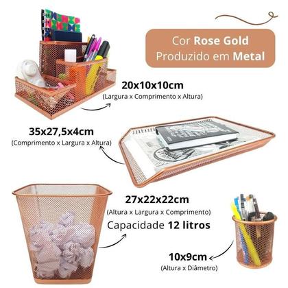 Imagem de Kit Escritório Lixeira Retangular Organizador Mesa Bandeja