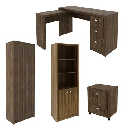 Imagem de Kit Escritório Mesa com Gavetas Armário com 2 Portas Nogal