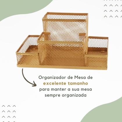 Imagem de Kit Escritório Porta Caneta, Organizador de Mesa, Bandeja Organizadora Dourado