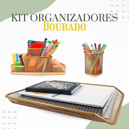 Imagem de Kit Escritório Porta Caneta, Organizador de Mesa, Bandeja Organizadora Dourado