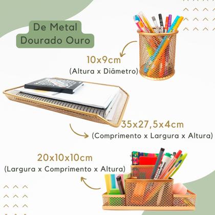 Imagem de Kit Escritório Porta Caneta, Organizador de Mesa, Bandeja Organizadora Dourado