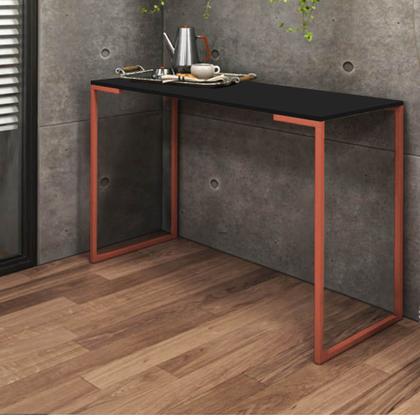 Imagem de Kit Escritório Ravi 1 Cadeira Suede Terracota com 1 Mesa e 1 Livreiro Ferro Bronze MDF Preto - Ahazzo Móveis