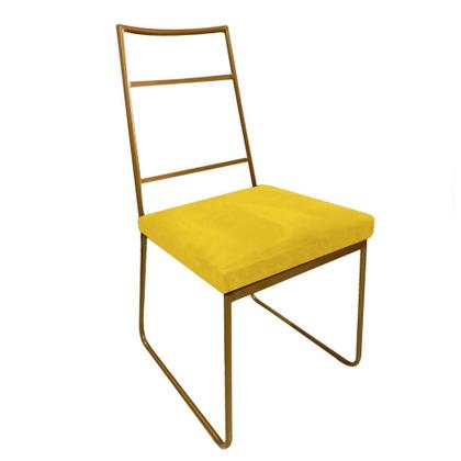 Imagem de Kit Escritório Stark Cadeira e Mesa Industrial Ferro Dourado Tampo MDF Freijó material sintético Amarelo - Ahz Móveis