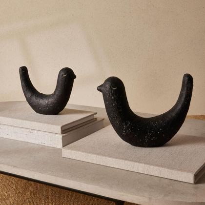 Imagem de Kit Escultura Pássaros Em Cimento Preto Pequeno E Médio