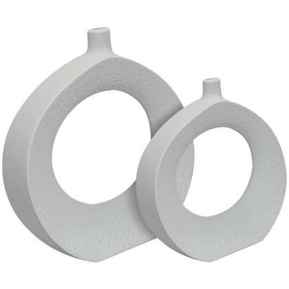 Imagem de Kit Esculturas Vasos Decorativo Em Cerâmica Branco 2 Peças