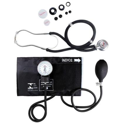 Imagem de Kit Esfigmomanômetro + Estetoscópio Rappaport Preto