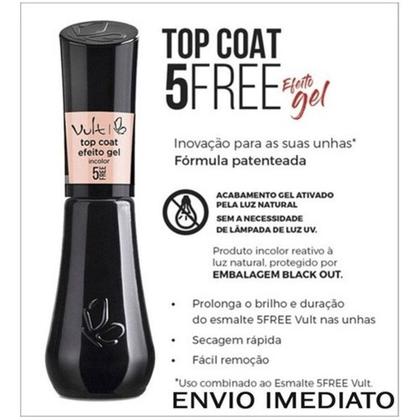 Imagem de Kit Esmalte 5Free Top Coat Efeito Gel Preto + Gota Secante Vult