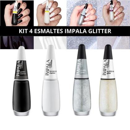 Imagem de Kit Esmalte Impala Atacado Tons Branco Prata Glitter Cremoso Impala