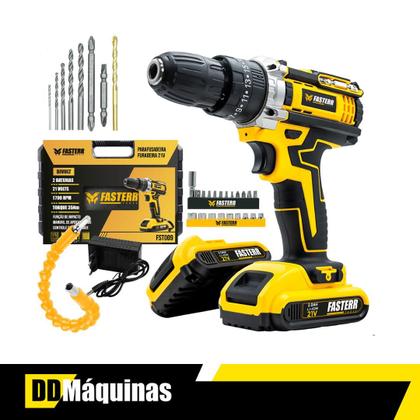 Imagem de Kit Esmerilhadeira Angular 820W 115mm com Parafusadeira Furadeira De Impacto Profissional 21v e Acessórios Fasterr