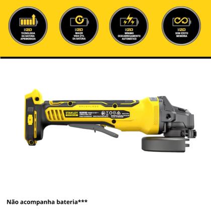 Imagem de Kit Esmerilhadeira Angular Brushless Stanley 20V Max  2 Baterias 4Ah e Carregador Bivolt Inclusos
