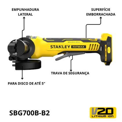 Imagem de Kit Esmerilhadeira Angular Brushless Stanley 20V Max  2 Baterias 4Ah e Carregador Bivolt Inclusos