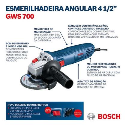 Imagem de Kit Esmerilhadeira Bosch Gws 700 710w Bolsa E 3 Discos 110v 