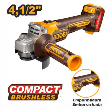 Imagem de Kit Esmerilhadeira e Parafusadeira 20V Brushless INGCO com 2 Baterias 4.0Ah, Carregador e Discos para Metal