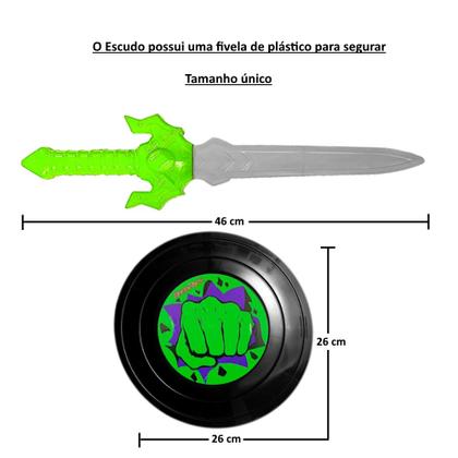 Imagem de Kit Espada Escudos e Máscara do Monstro Huk Verde Infantil