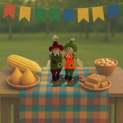 Imagem de Kit Espantalhos Juninos p Mesa  Casal c Base Fixa enfeite